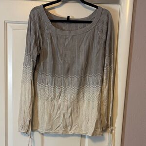 White House Black Market Gray and Cream Blouse